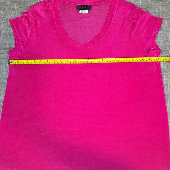 Slinky Brand Hot Pink V-Neck Short Sleeve Top - Picture 6 of 7